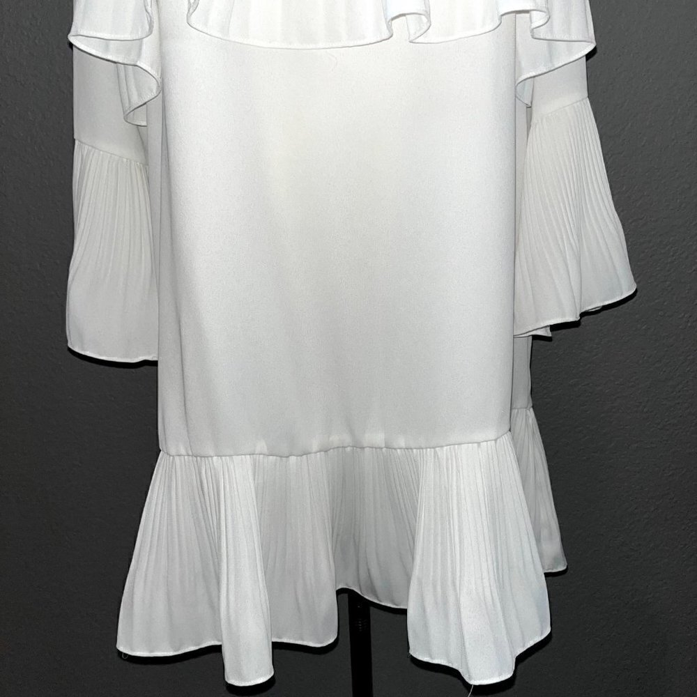 HAILEY Multi Layer Pleated Ruffle Long Sleeve White Crepe Chandelier Dress EUC M - Picture 4 of 10